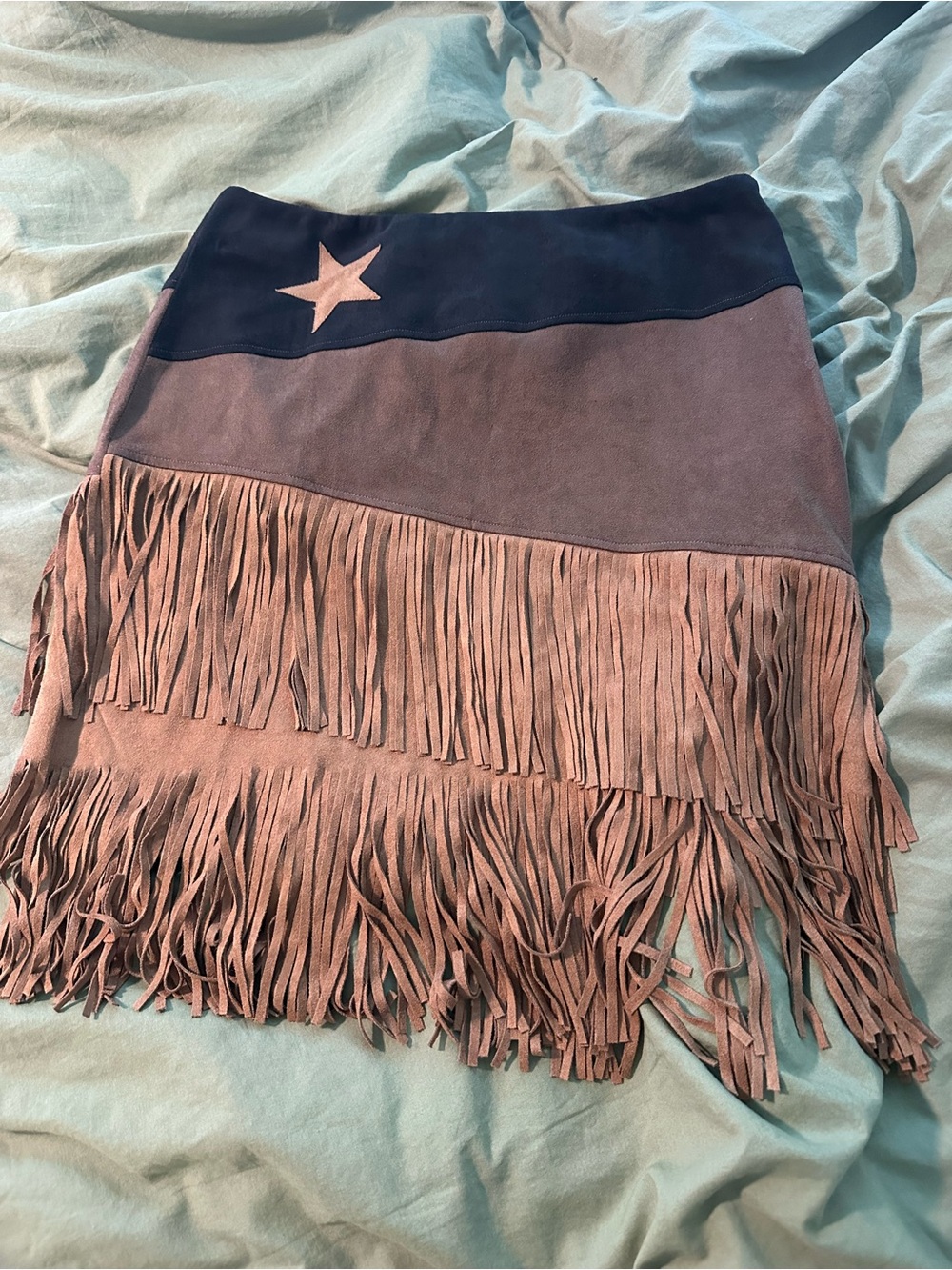 Fringed Suede Mini Skirt with Star Accent